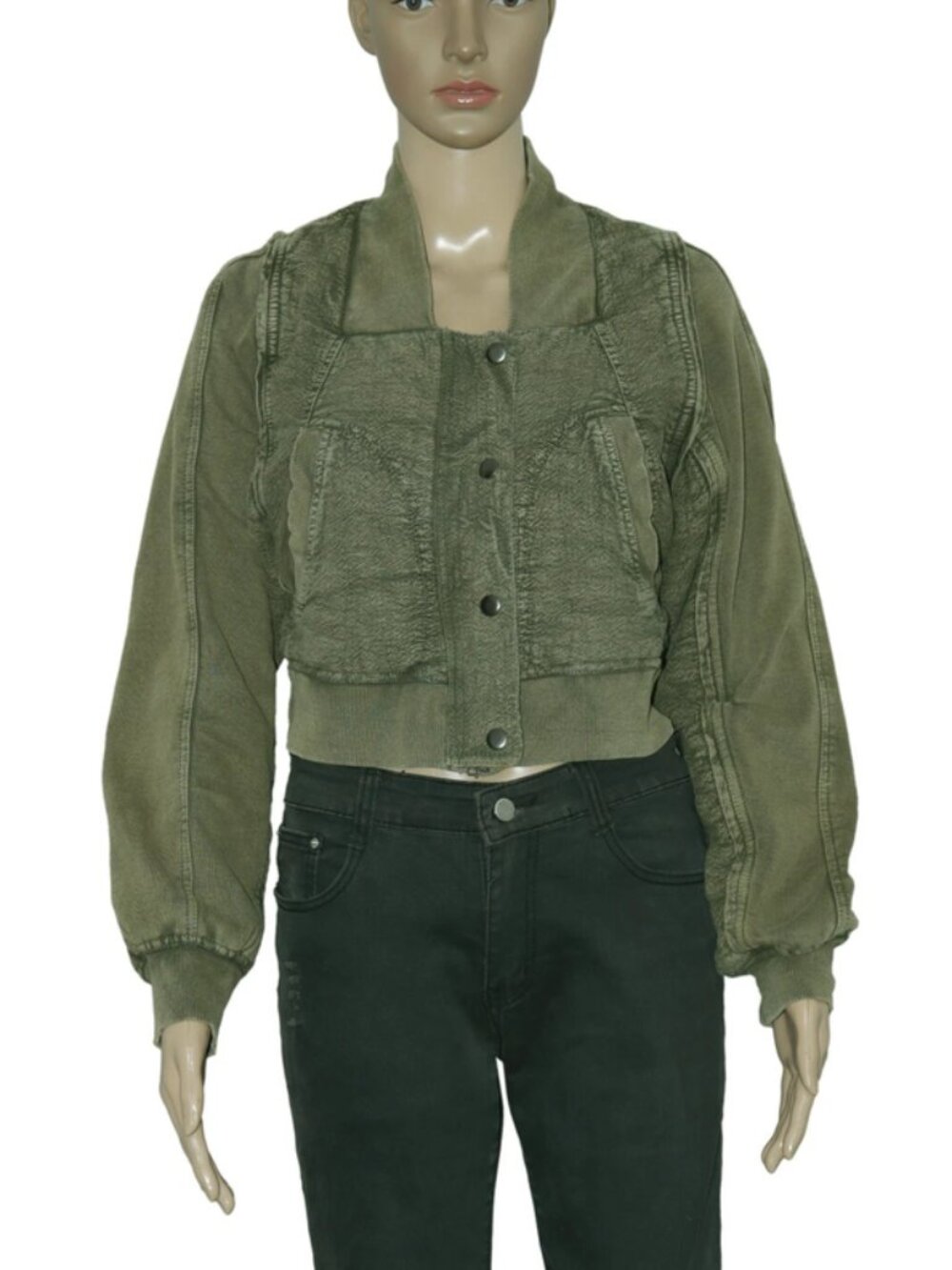 Free People Ribbed Push Tab Quilted Zip Up Pocket Coat Jacket M